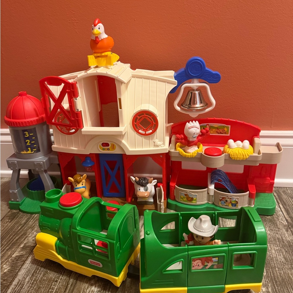 Little people fisher price barn animal train bundle set